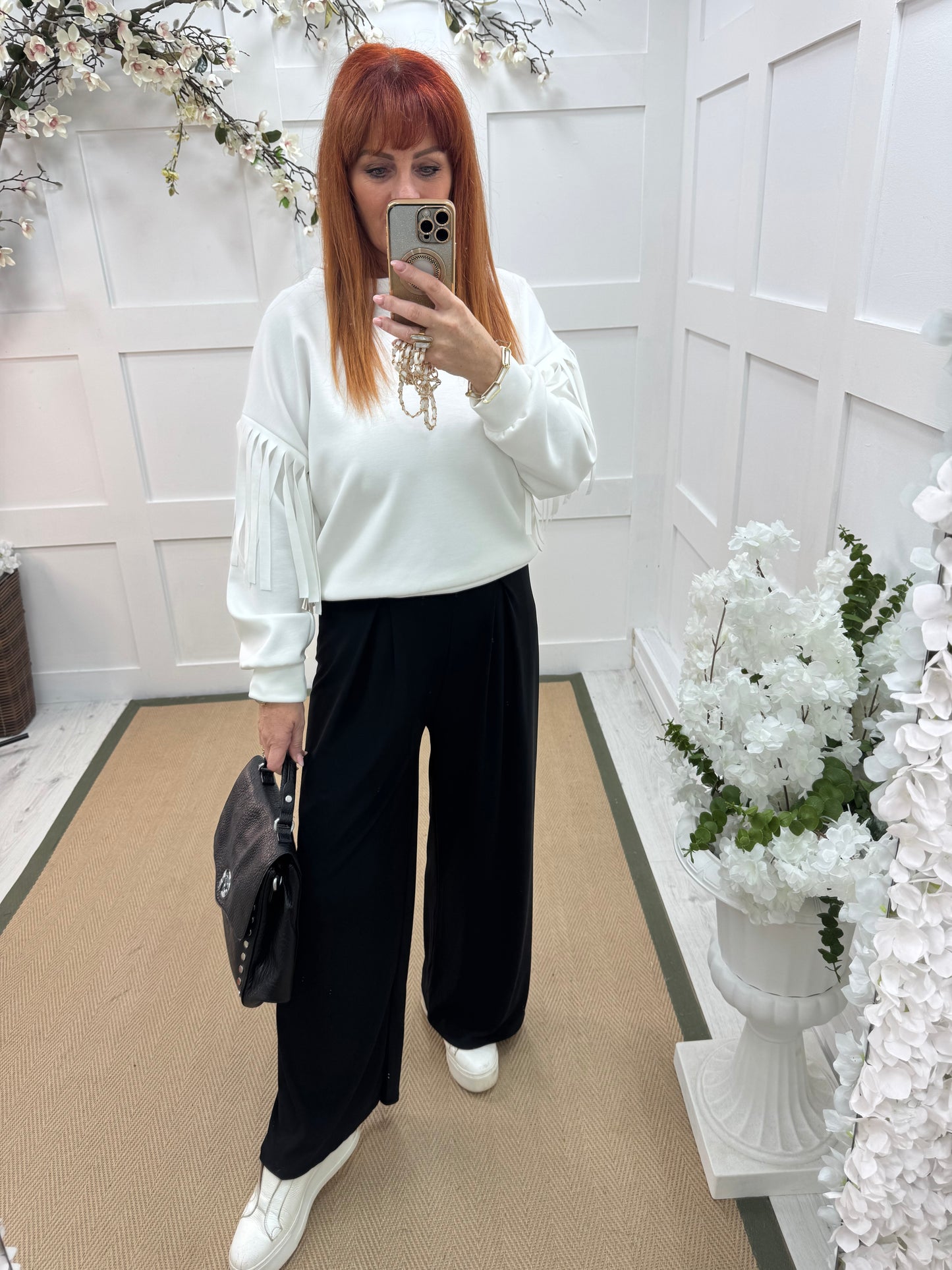 Danielle: Black stretchy wide leg trousers One Size: 10-16