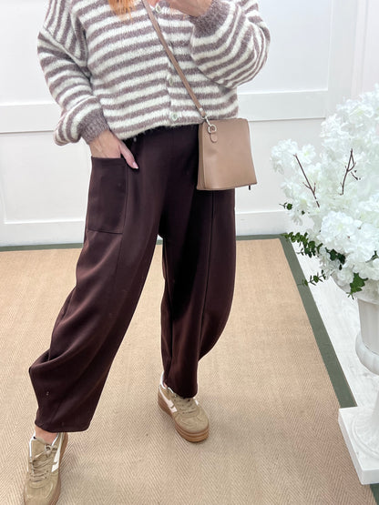 River: Brown cocoon harem trousers. One Sz: 14-20