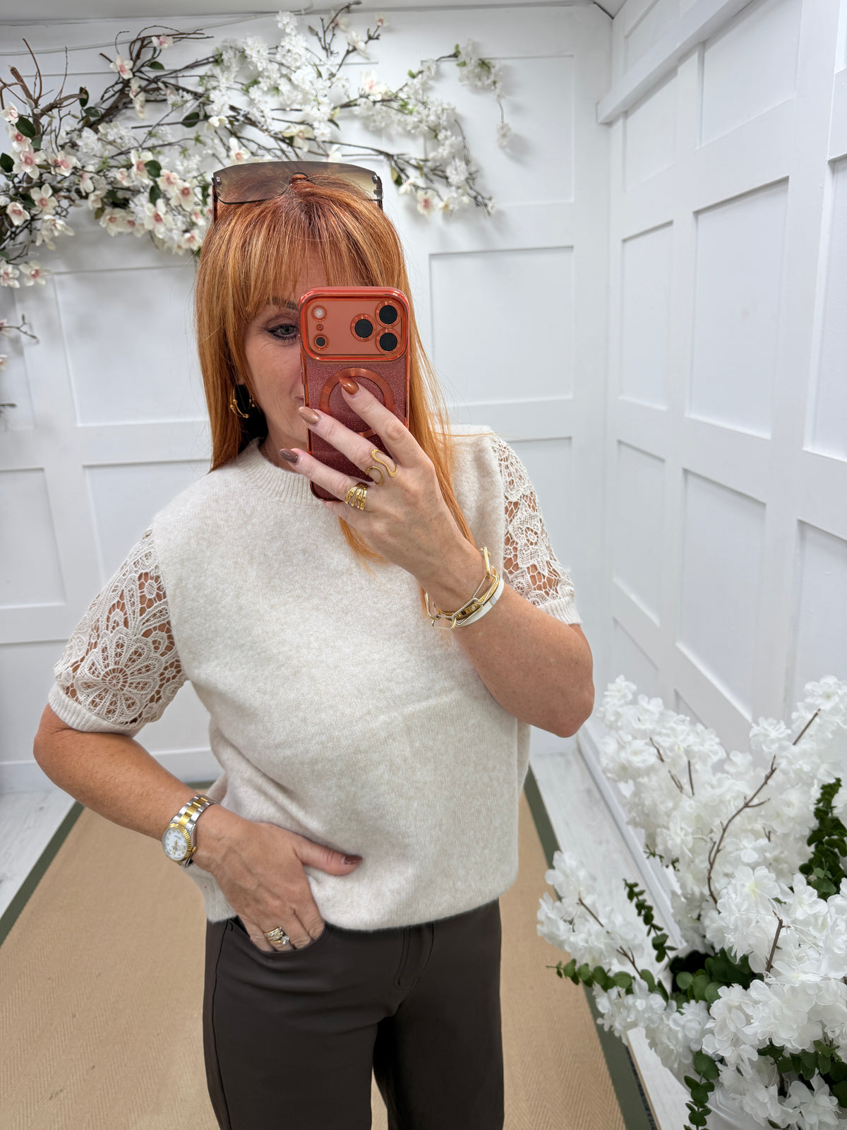 Cecily: Crochet short sleeve top. One size 12-16. 4 colours