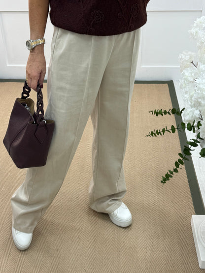 Sadie: Cream suedette wide leg pocket trousers. One size: 10-16