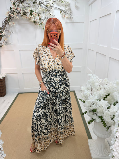 Charley: Leopard print V neck stretchy maxi dress. One size: 10-18. 3 colours