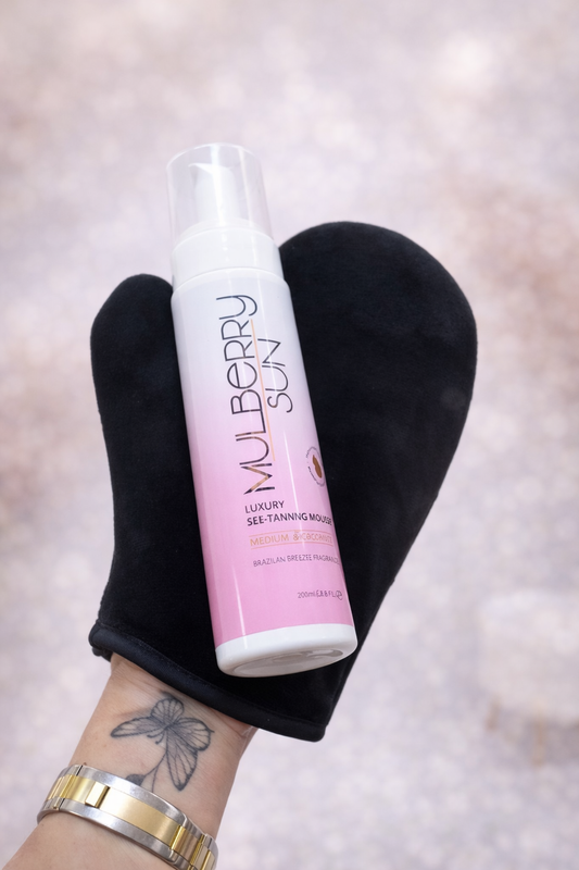 Mulberry Sun velvet tanning mitts. 2 sizes