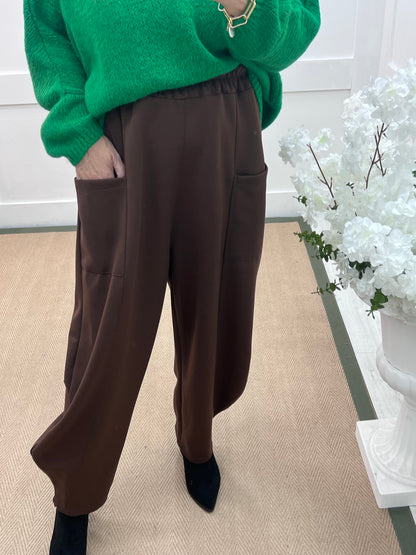 River: Brown cocoon harem trousers. One Sz: 14-20
