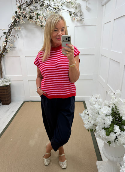 Serena: Sleeveless soft knit stripe top. One size: 12-18. 2 colours