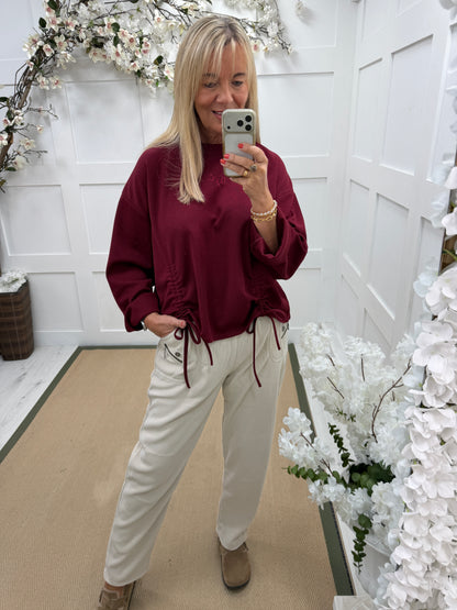 Nancy: NYC ruched sweatshirt. One size: 10-16. 3 colours