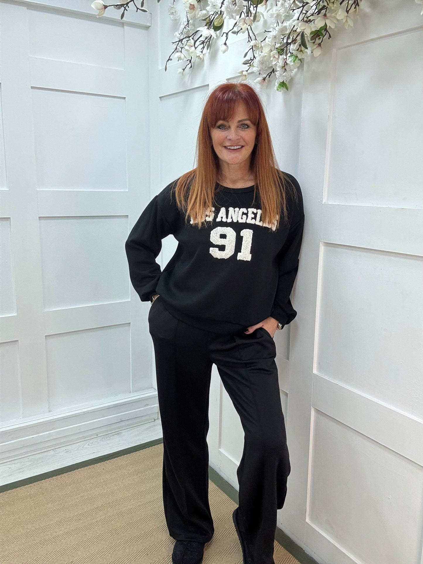 Lake: Black Los Angeles long sleeve top. One size: 12-18