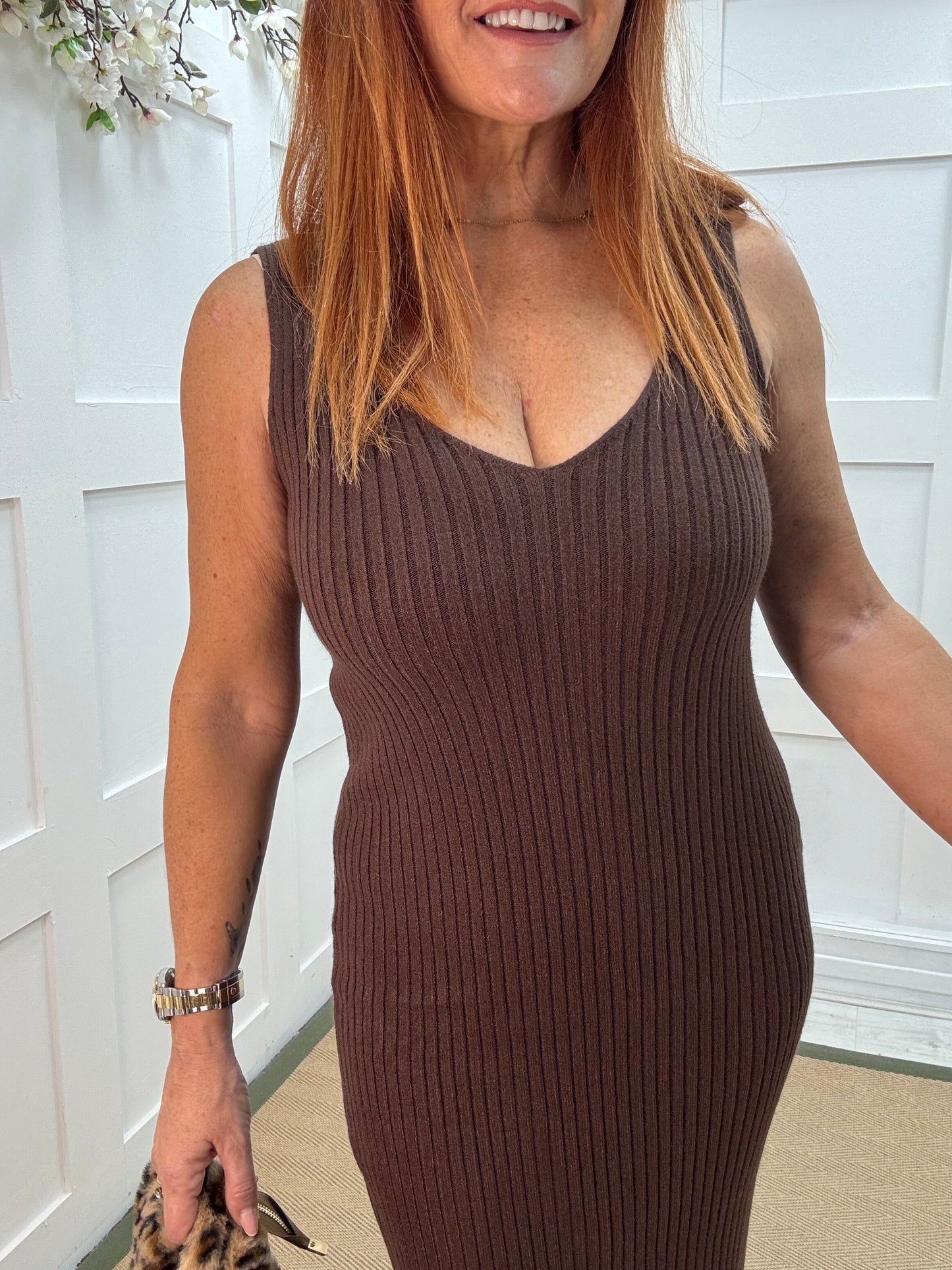 Sloane: Brown jumper & dress set. One size: 8-14