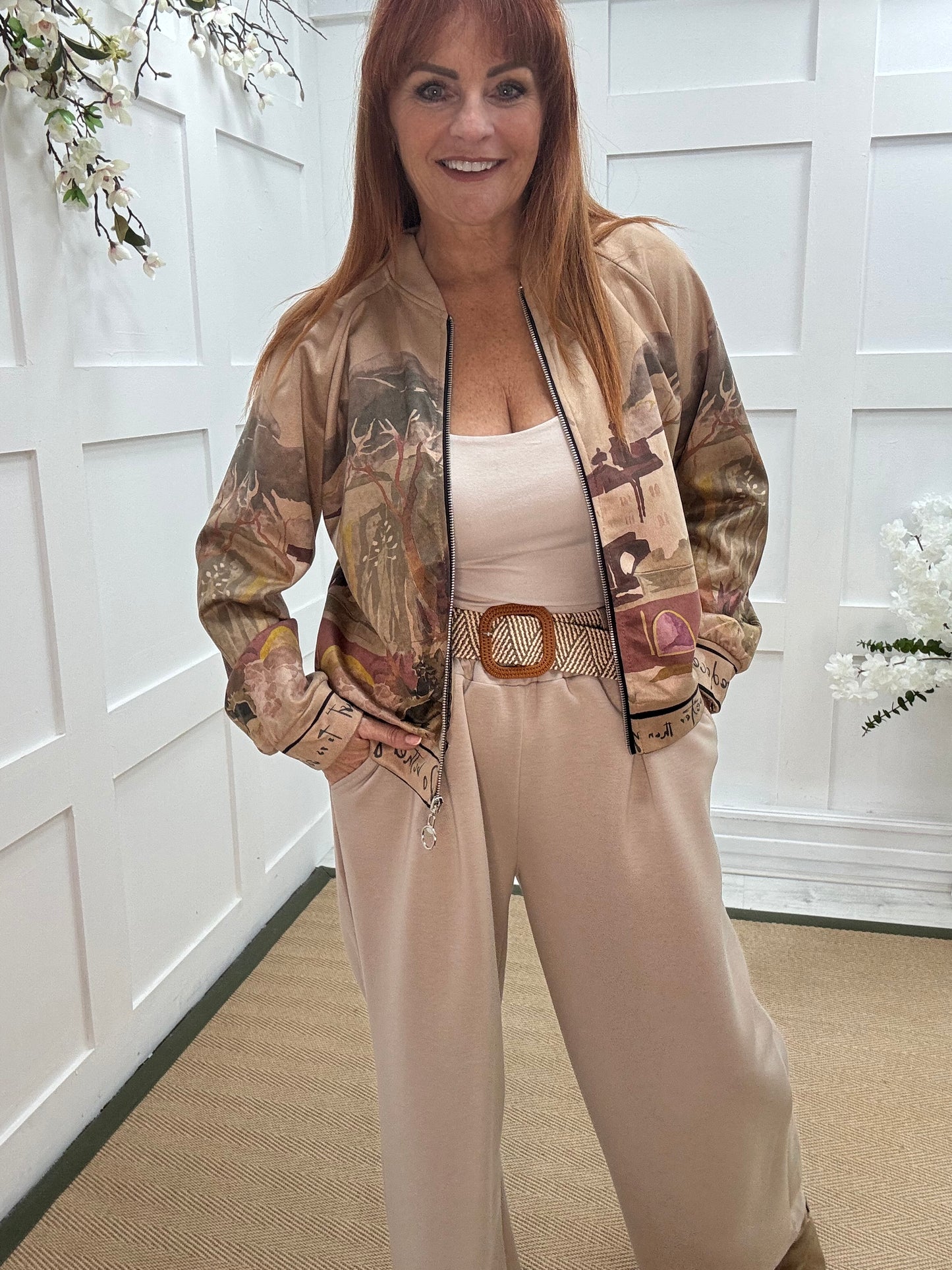 Bailey: Sand soft feel Amalfi bomber jacket. One size: 12-18