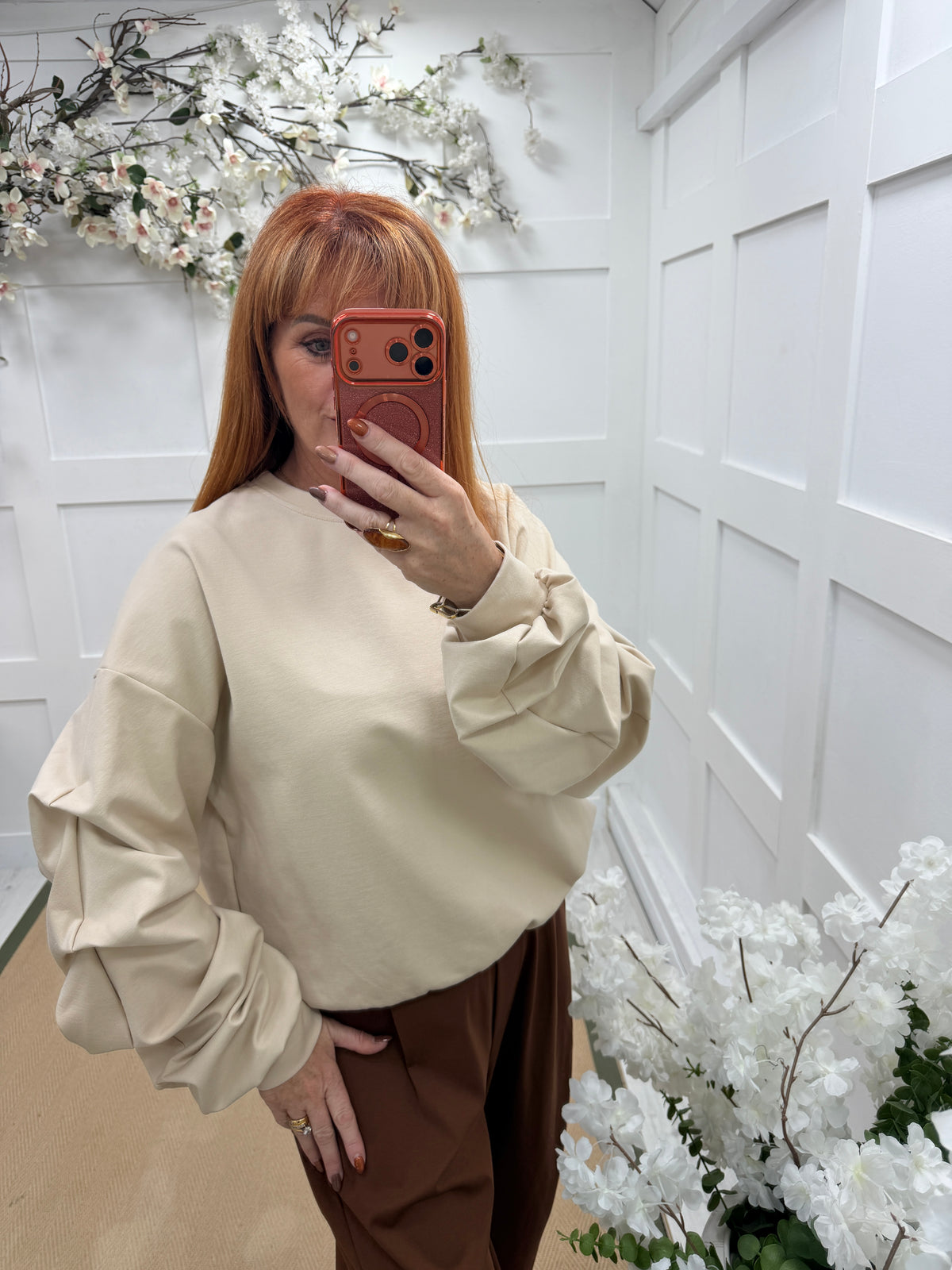 Riri: Ruffle long sleeve sweatshirt. One size: 12-16. 4 colours