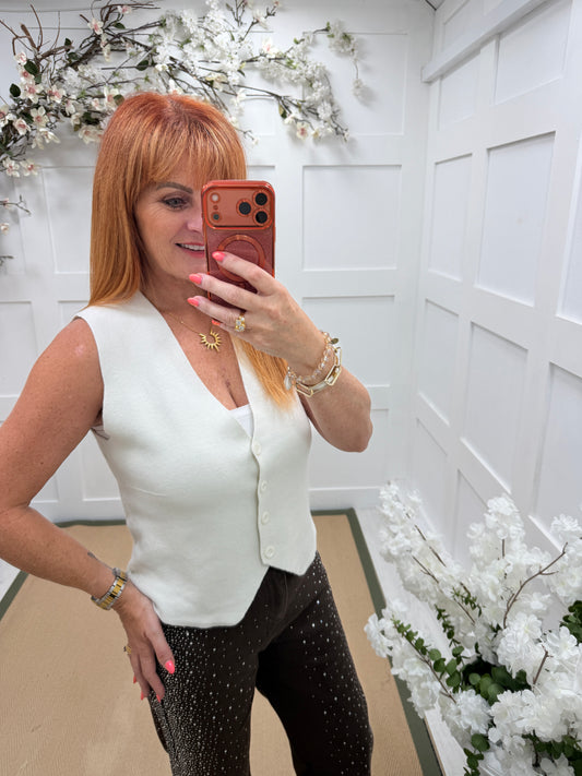 Saffi: Stretchy fine knit button waistcoat. One size: 10-16. 4 colours
