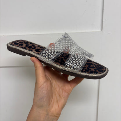 Patsy: Clear & rhinestone H style sliders. Sizes: 3-8
