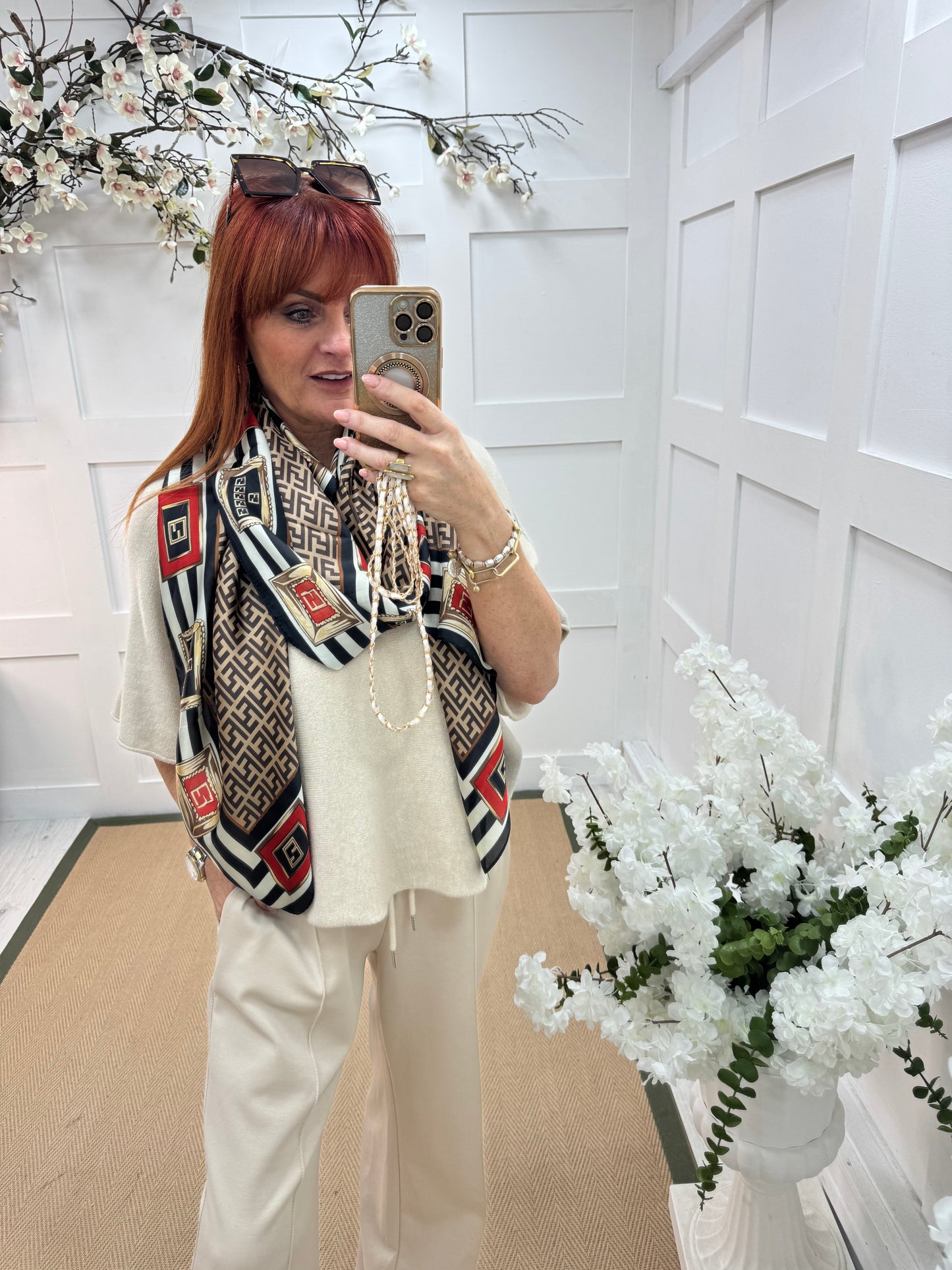 Fiona: Brown designer inspired silk scarf