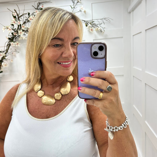 Janie: Chunky gold metal pebble necklace