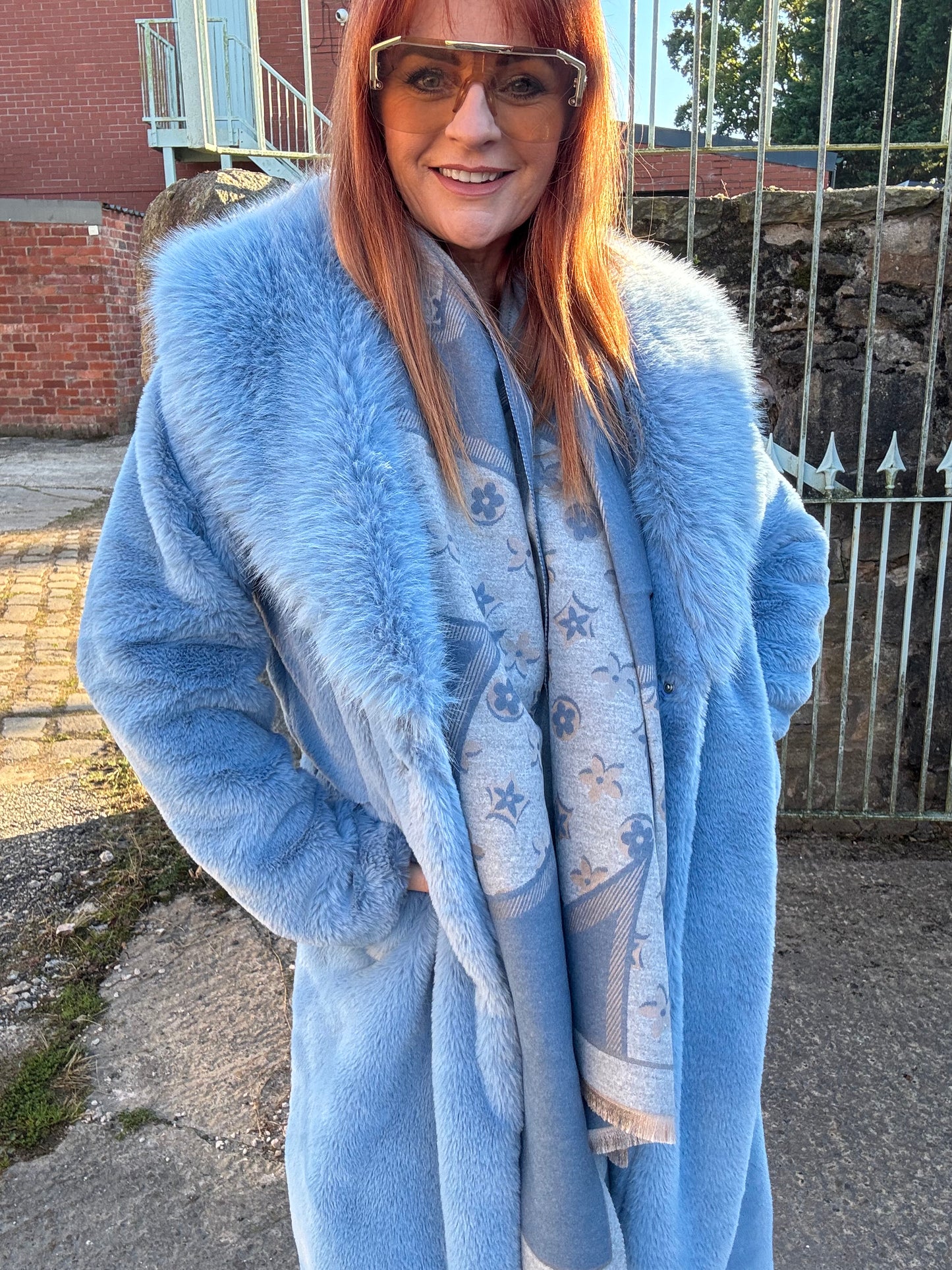 Linden: Blue designer inspired fringed scarf