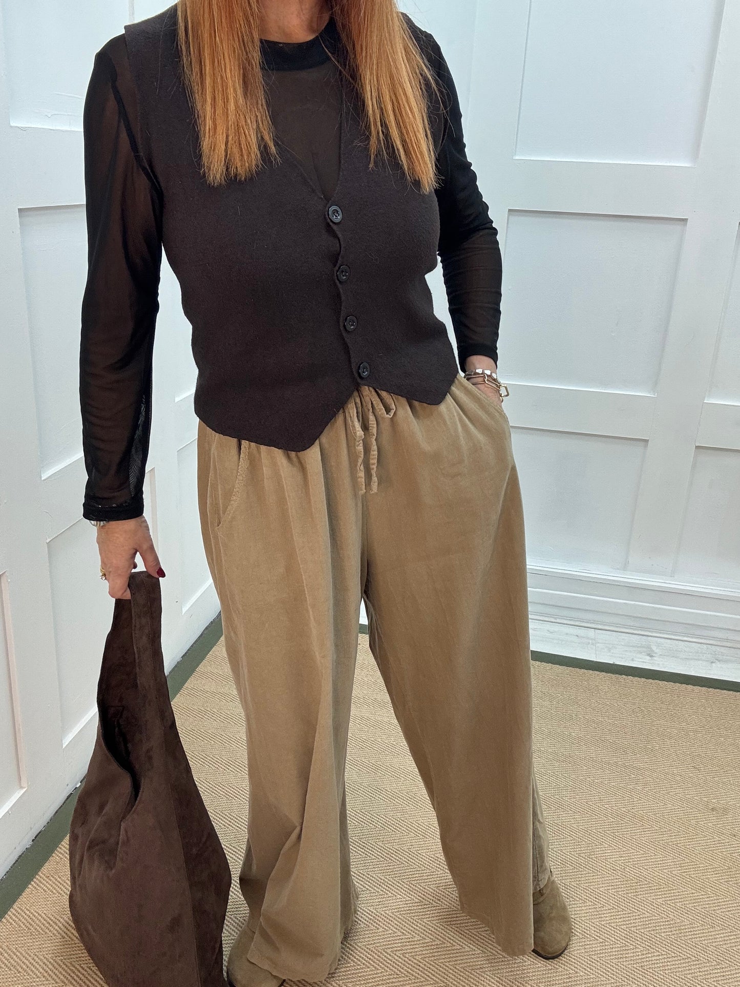 Lark: Sand needle cord wide trousers. One Size: 8-16