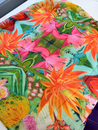 Fran: Multicoloured floral tassel scarf