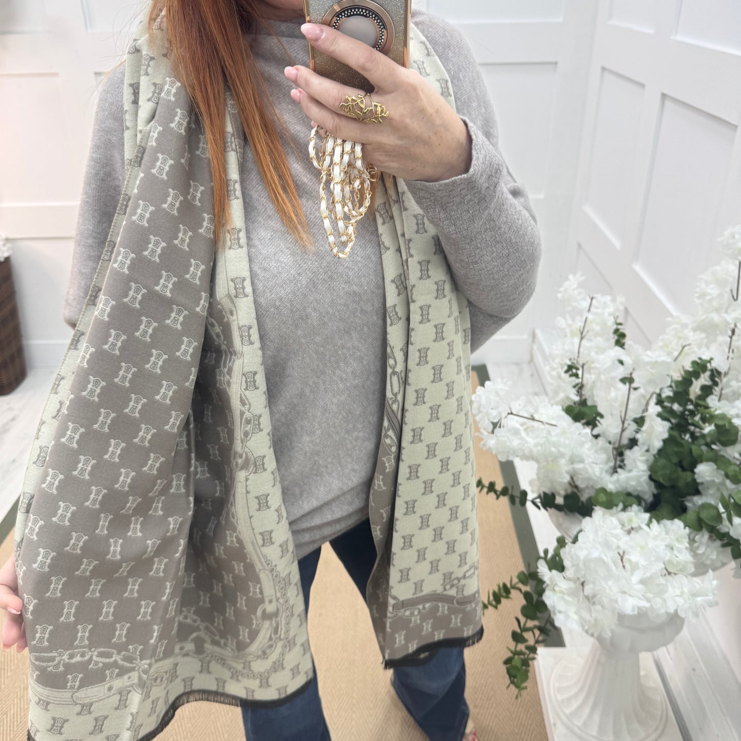Elodie: Beige & cream designer inspired scarf