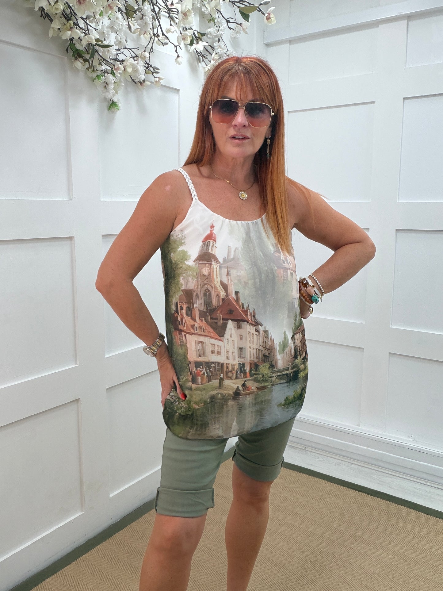 Ampika: Amalfi scene strappy top. One size 10-16. 4 colours