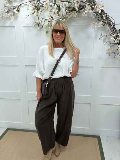 Carly: Needle cord balloon leg trousers. One size: 12-20. 3 colours