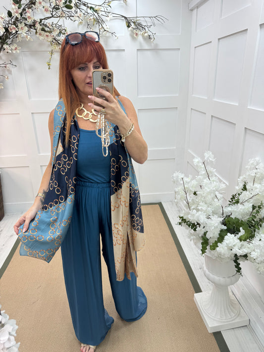 Blair: Blue & sand designer inspired silk scarf
