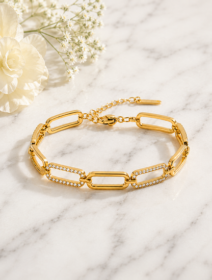 Isla: 18K gold plated diamanté chain bracelet