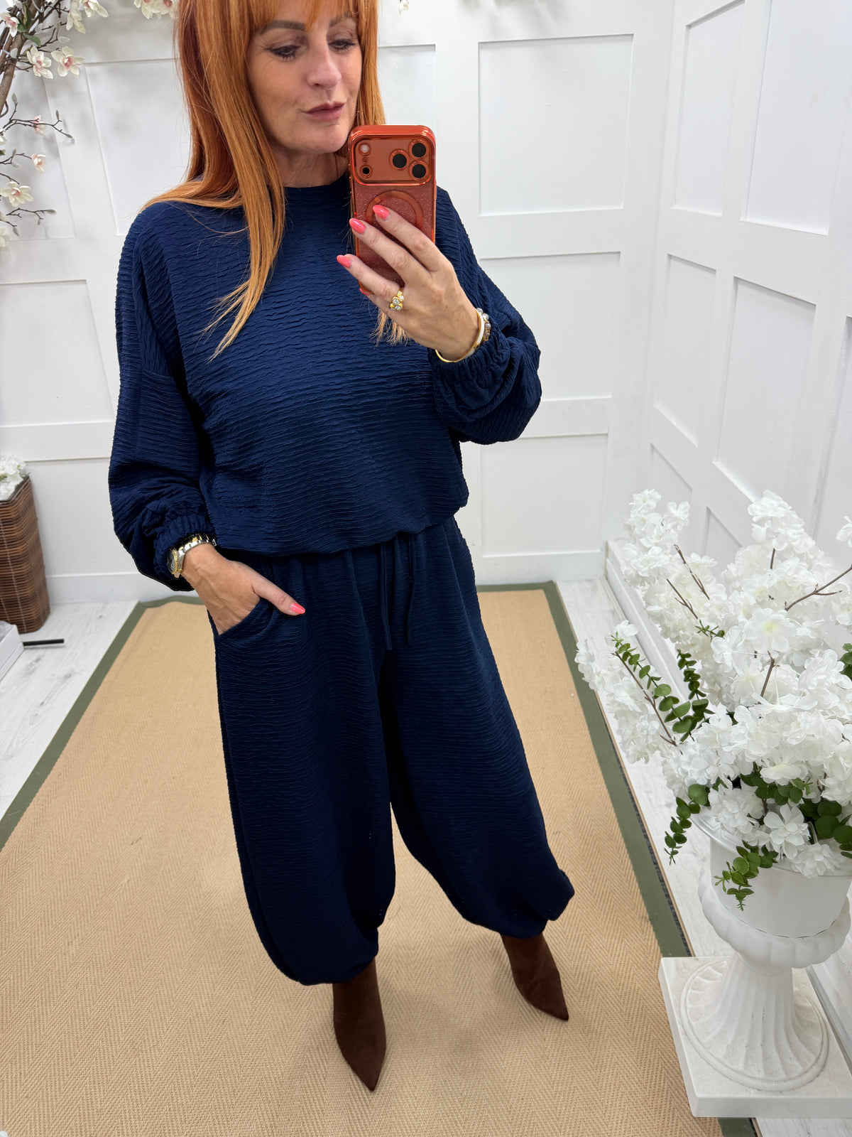 Raven: Textured long sleeve top & cuffed trouser set. One Sz: 12-18. 3 colours