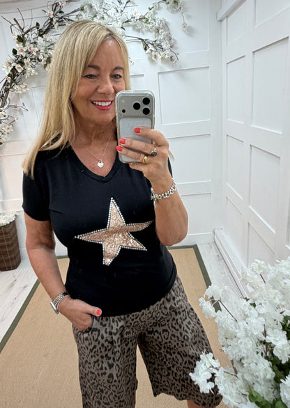 Saskia: Black & rose gold sequin star top. 2 sizes.