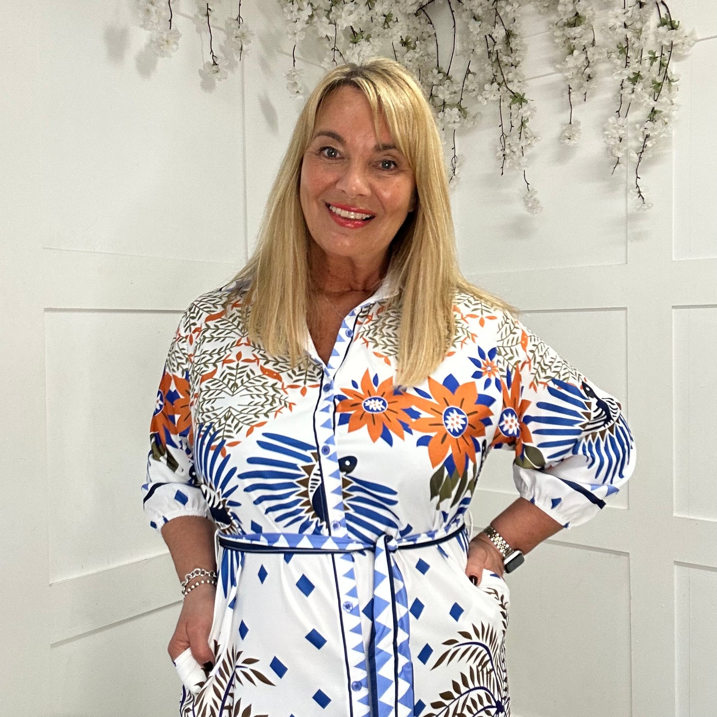 Bonnie: Multicoloured tropical print shirt/dress. 2 sizes