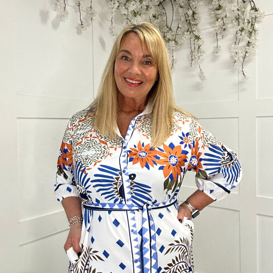 Bonnie: Multicoloured tropical print shirt/dress. 2 sizes