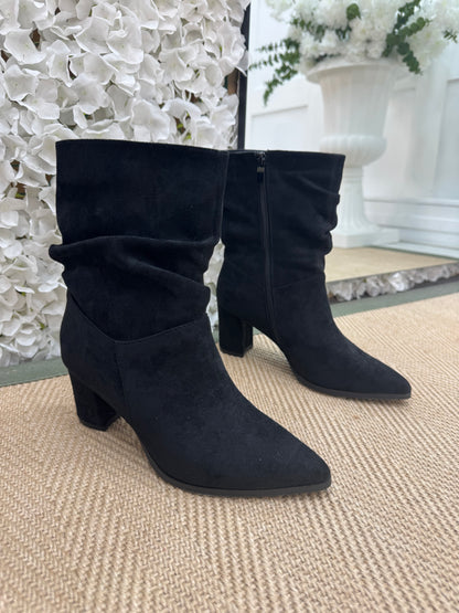 Gwen: Black slouch zip up short boots. Sizes: 3-8