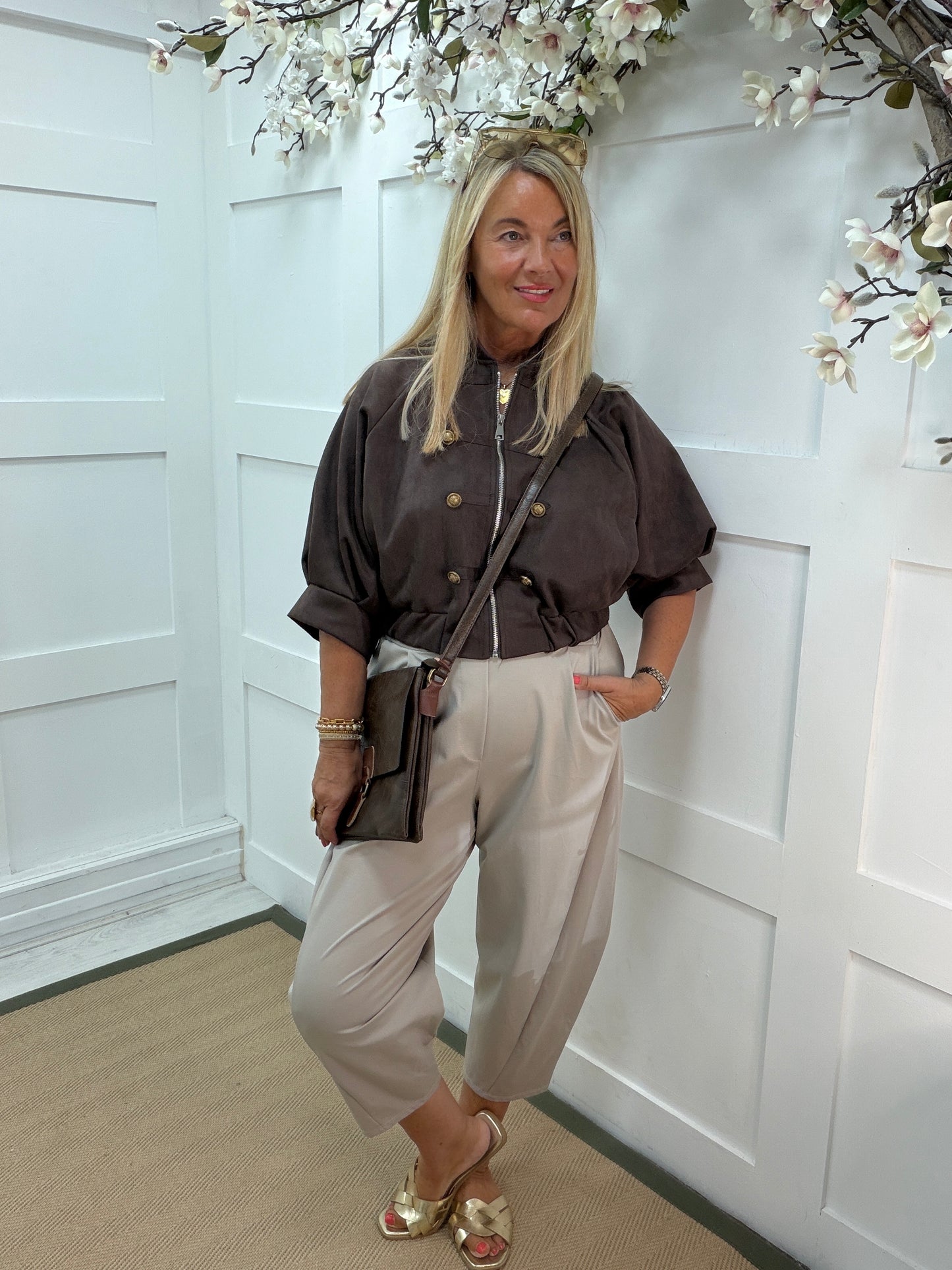 Mirabel : Faux suede military style bomber jacket. One size 10-16