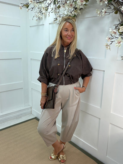 Mirabel : Faux suede military style bomber jacket. One size 10-16