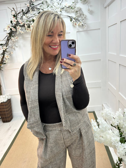 Sloane: Check trouser and waistcoat co-ord set. One size: 16-18