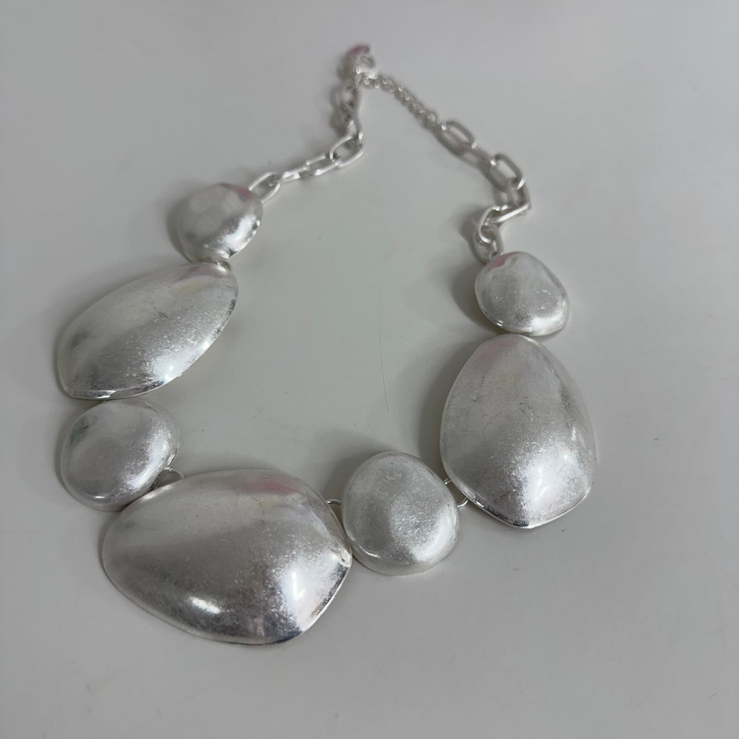 Janie: Chunky silver metal pebble necklace