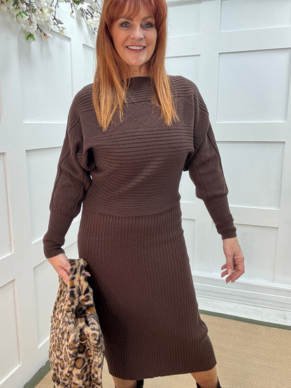 Sloane: Brown jumper & dress set. One size: 8-14