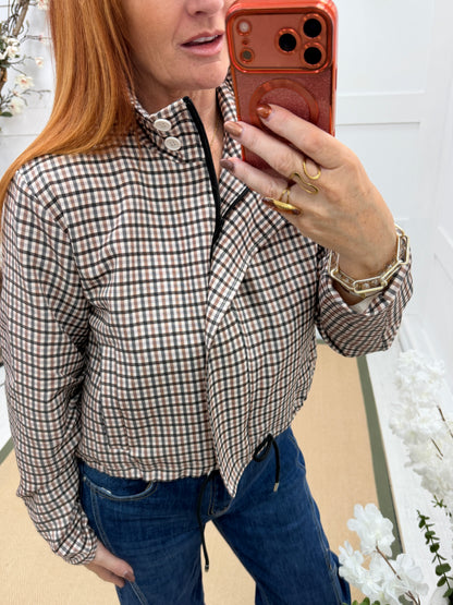 Emmie: Check funnel neck bomber jacket. One size 10-16. 2 colours