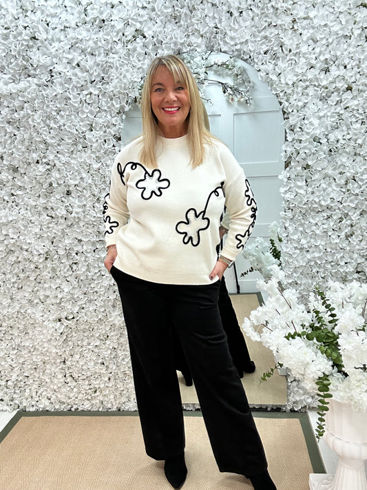 Dahlia: Cream embroidered sequin knit. One size: 12-18