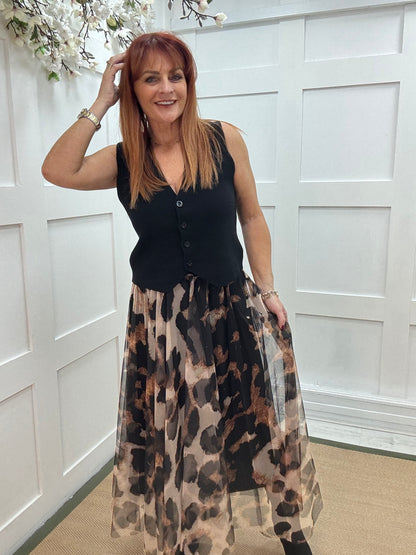 Maeve: Tulle animal print net midi skirt. One size 12-20
