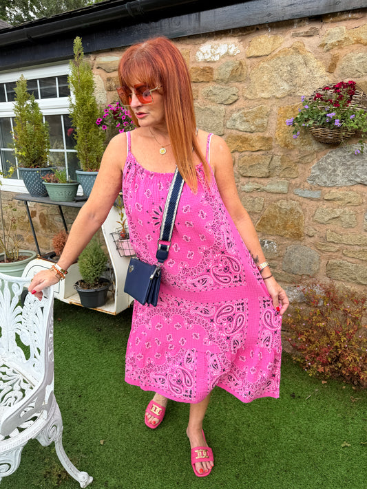 Purdy: Paisley print midi dress. One size: 12-18. 3 colours