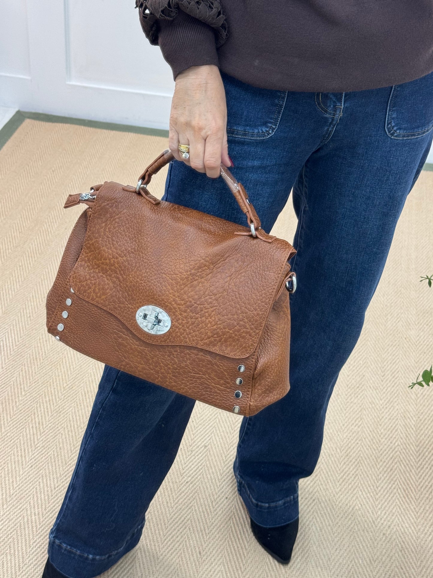 Flora: Large brown studded grab bag