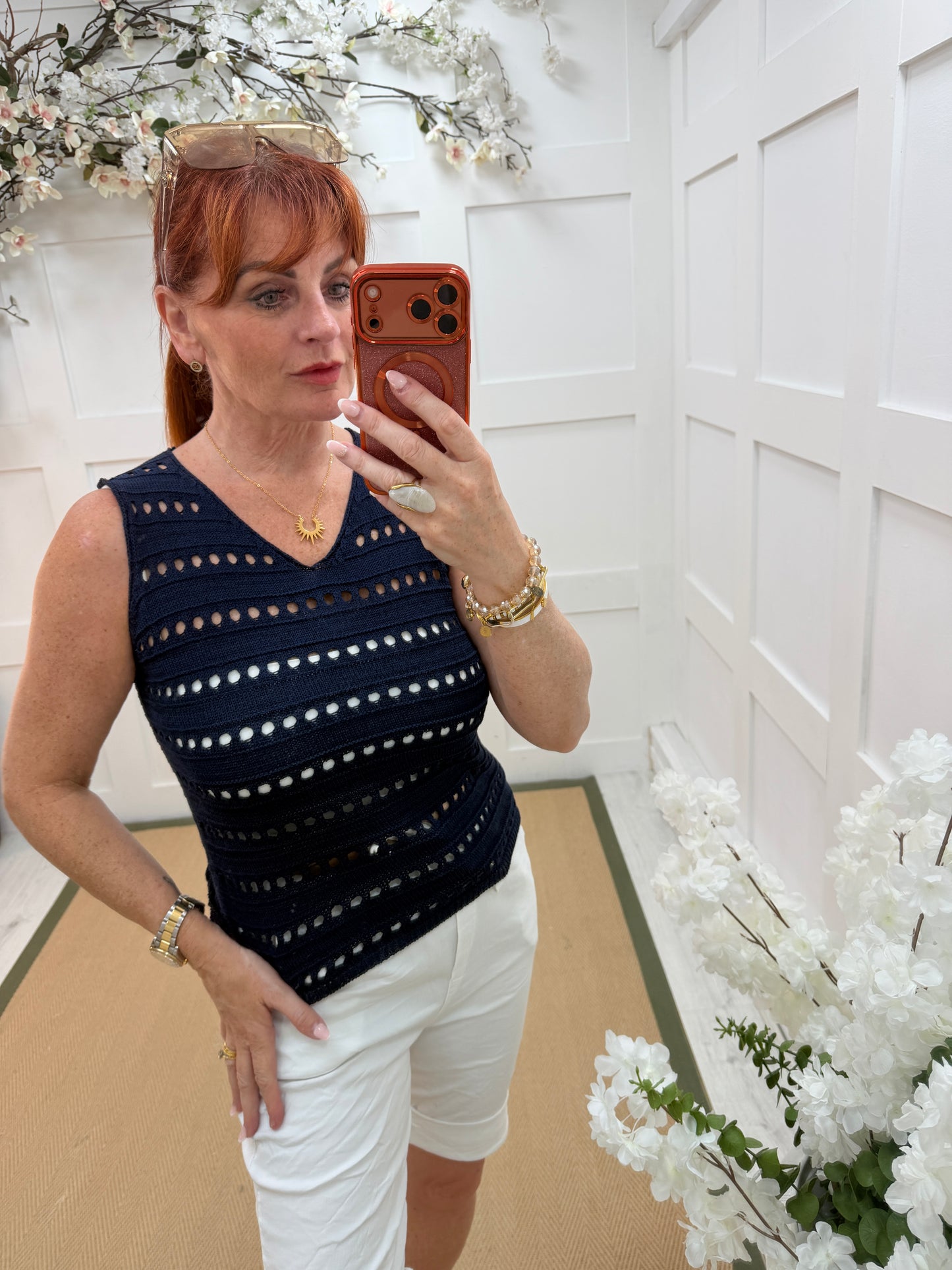 Harlow: Sleeveless holey top. One Sz: 10-16. 3 colours