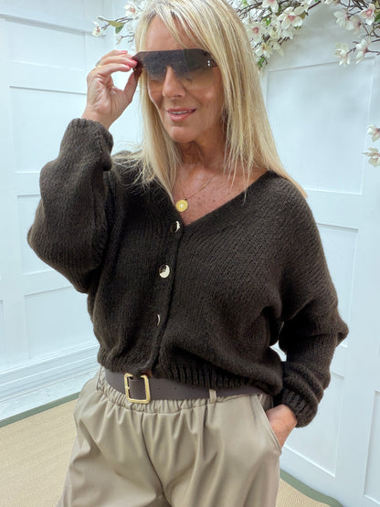 Cora: Slouchy gold button cardigan. One size: 12-18/20 3 colours