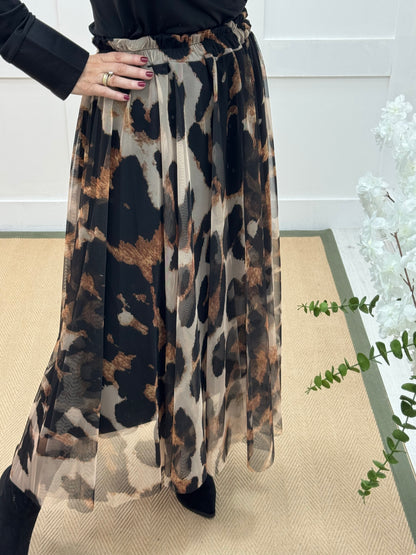 Maeve: Tulle animal print net midi skirt. One size 12-20