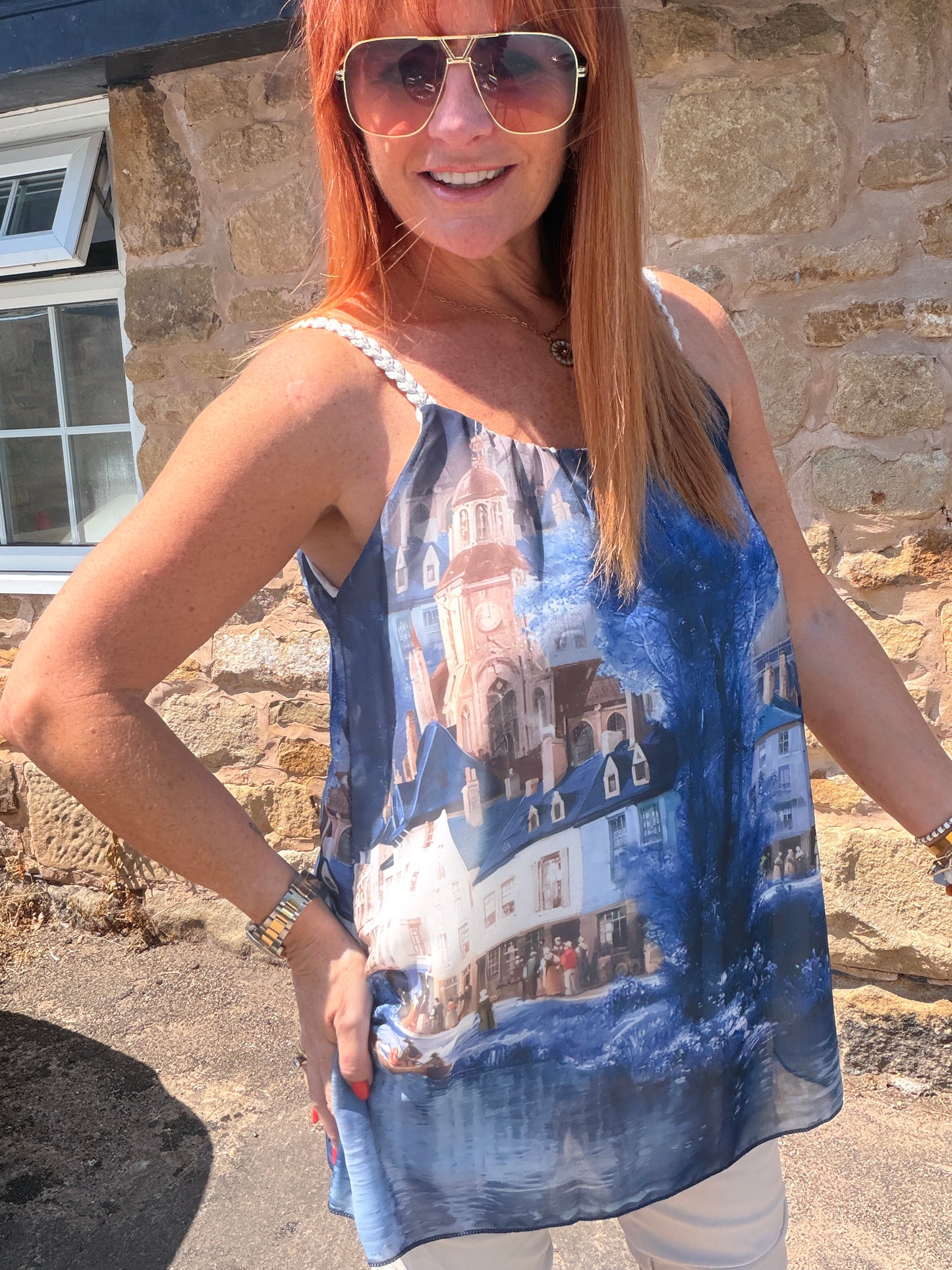Ampika: Amalfi scene strappy top. One size 10-16. 4 colours