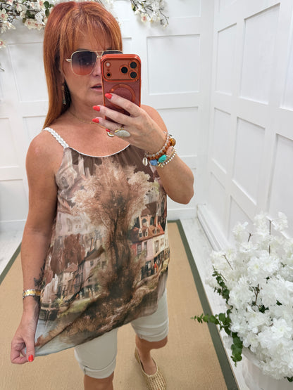 Ampika: Amalfi scene strappy top. One size 10-16. 4 colours