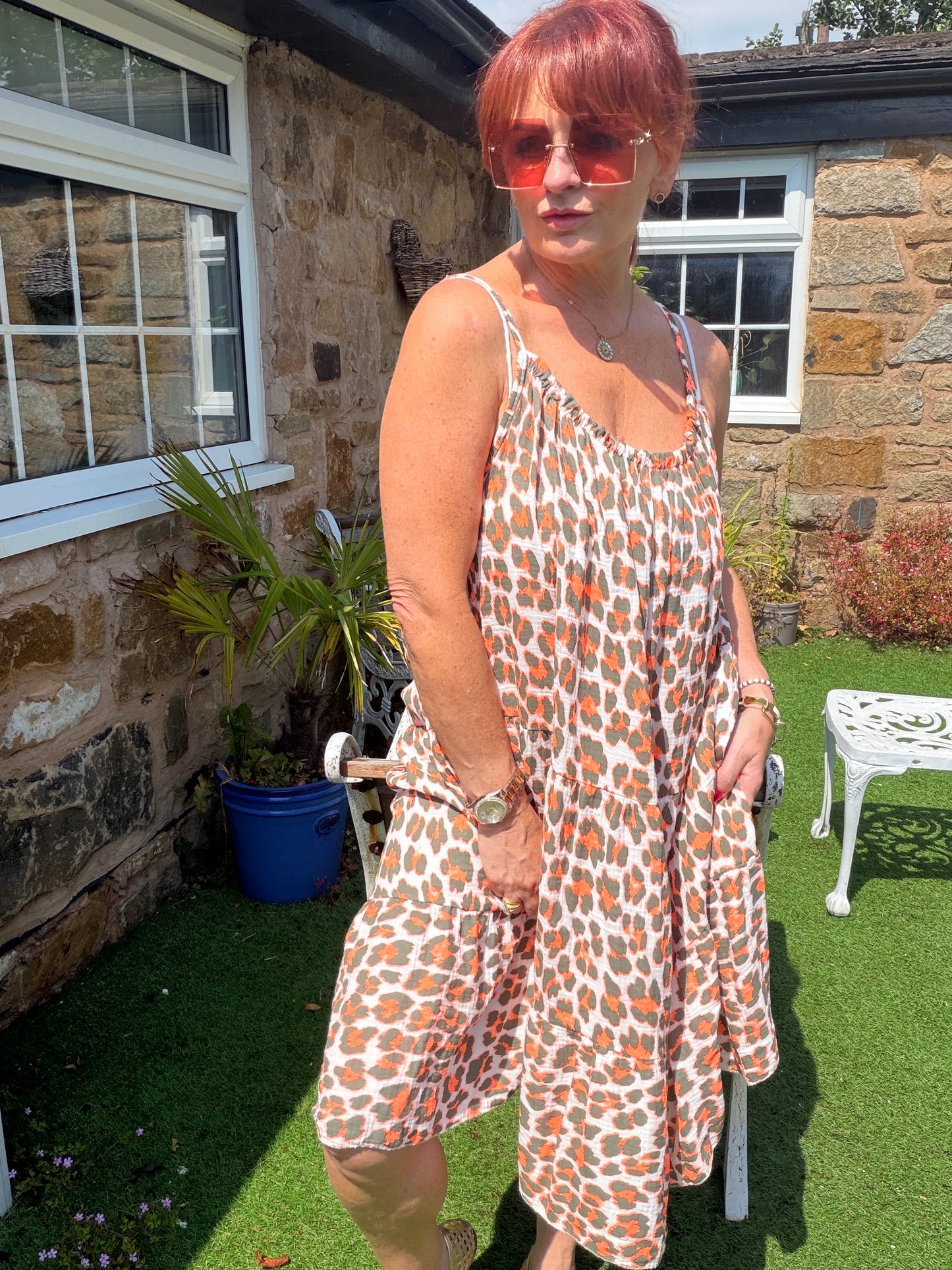 Lena: Leopard print midi dress. One size: 12-18. 3 colours