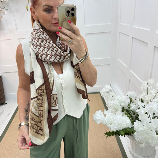 Dion: Brown & cream designer inspired scarf