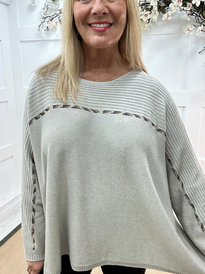 Indra: Stone oversized diamanté stripe top. One size: Free size