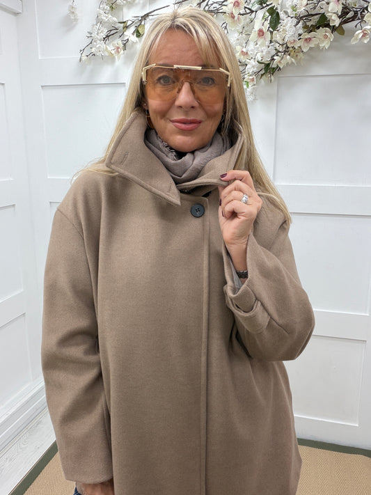 Marlow: Funnel neck coat with pockets. One size 12-18. 4 colours