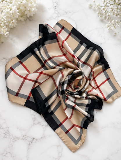 Chelsea: Designer inspired silky check neck scarf.